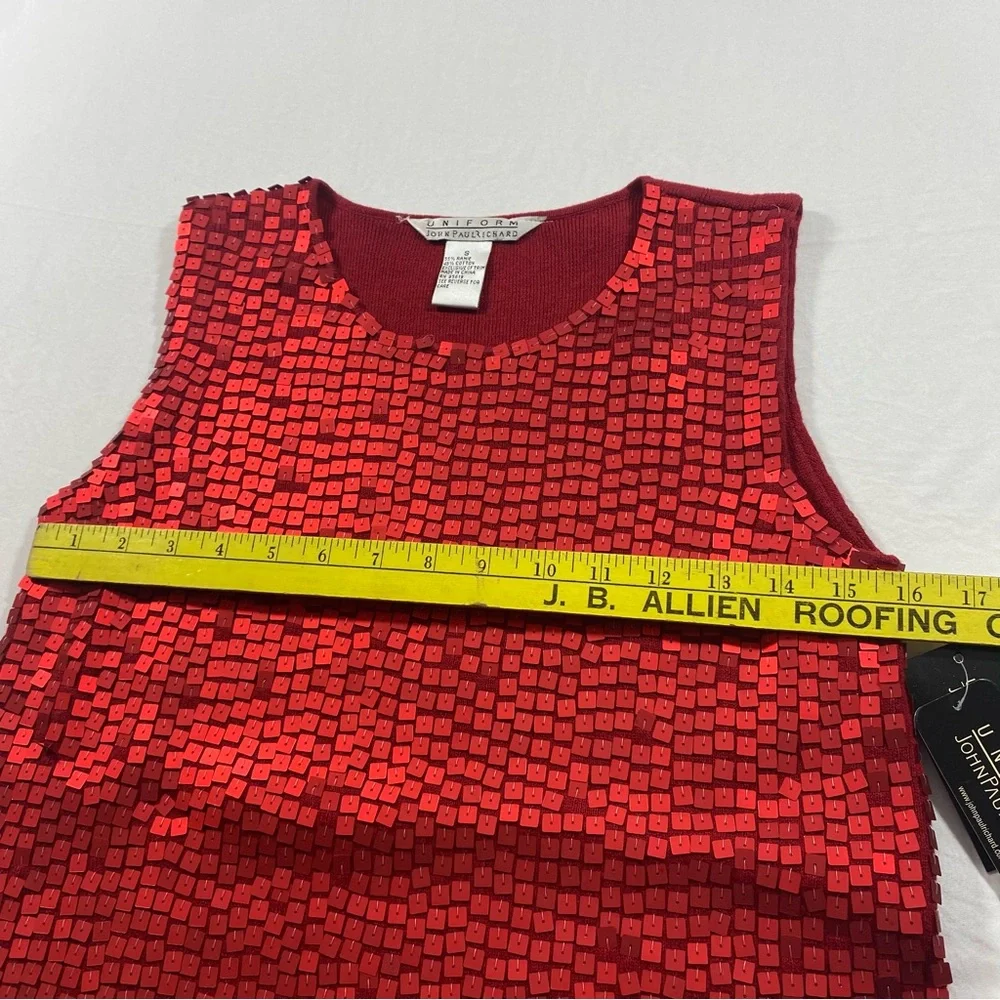 JohnPaulRichard Top Sequins Shimmering Red Tank Top Christmas Holiday - Picture 5 of 9